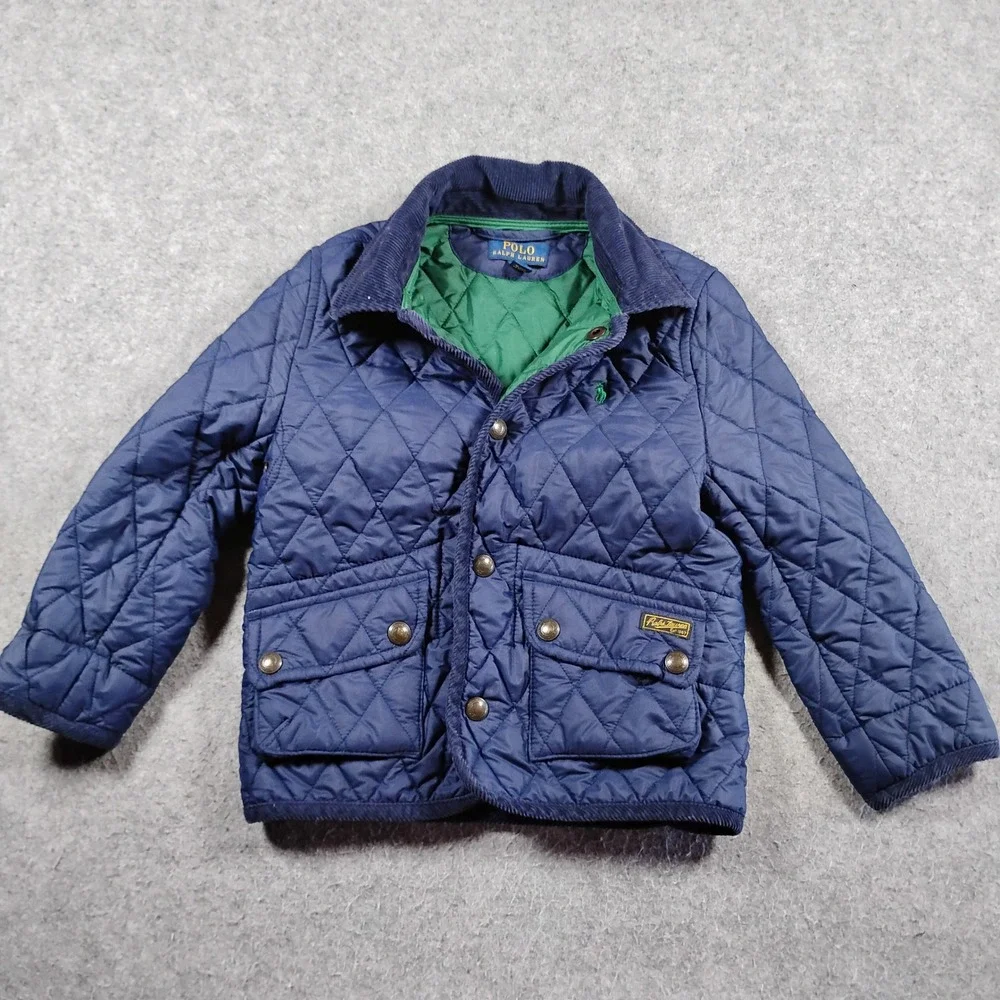Polo Ralph Lauren Kids Quilted Barn Jacket Toddler 3T Navy Blue Corduroy Trim